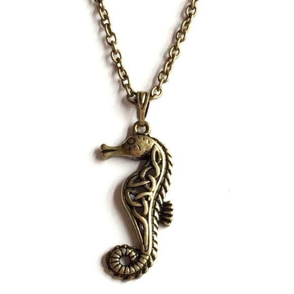 Seahorse Necklace Gold Plated Sea Life Pendant 29" Chain Island Nautical Beach - Picture 1 of 11